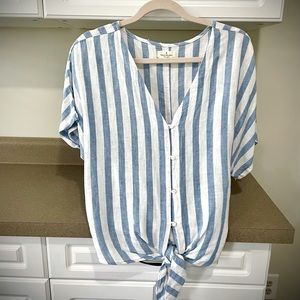 Thread & Supply Striped Front Tie Blouse